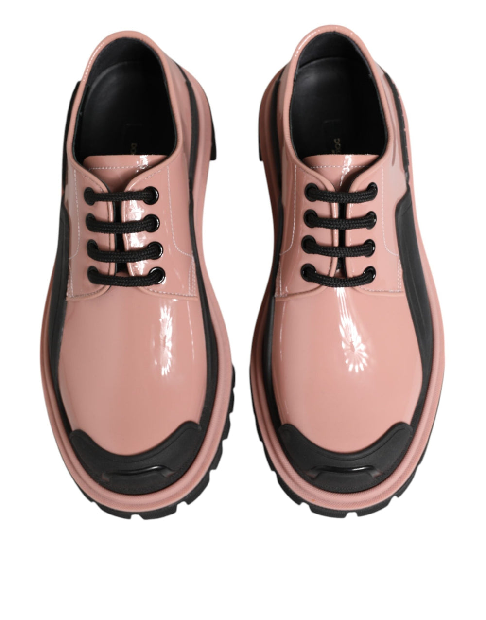 Women’s Dolce & Gabbana Light Powder Pink Black Leather Lace-up Shoes