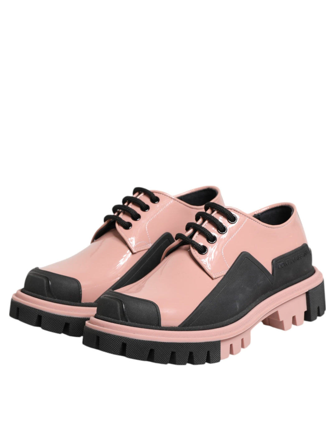 Women’s Dolce &amp; Gabbana Light Powder Pink Black Leather Lace-up Shoes
