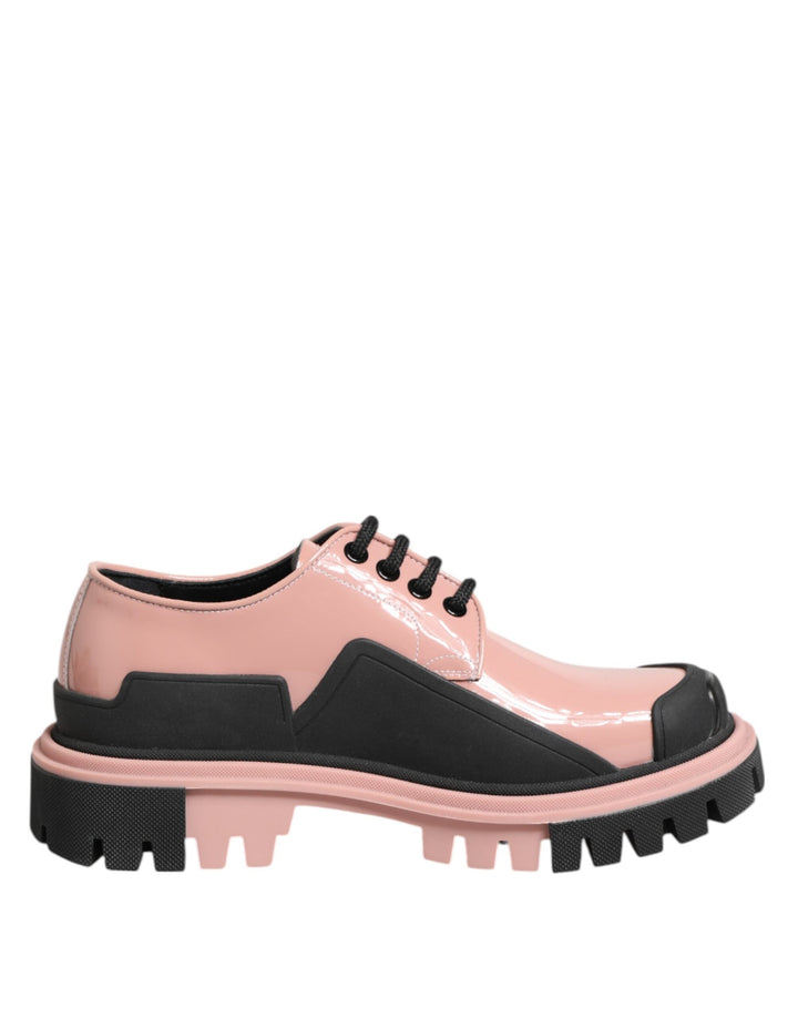 Women’s Dolce &amp; Gabbana Light Powder Pink Black Leather Lace-up Shoes