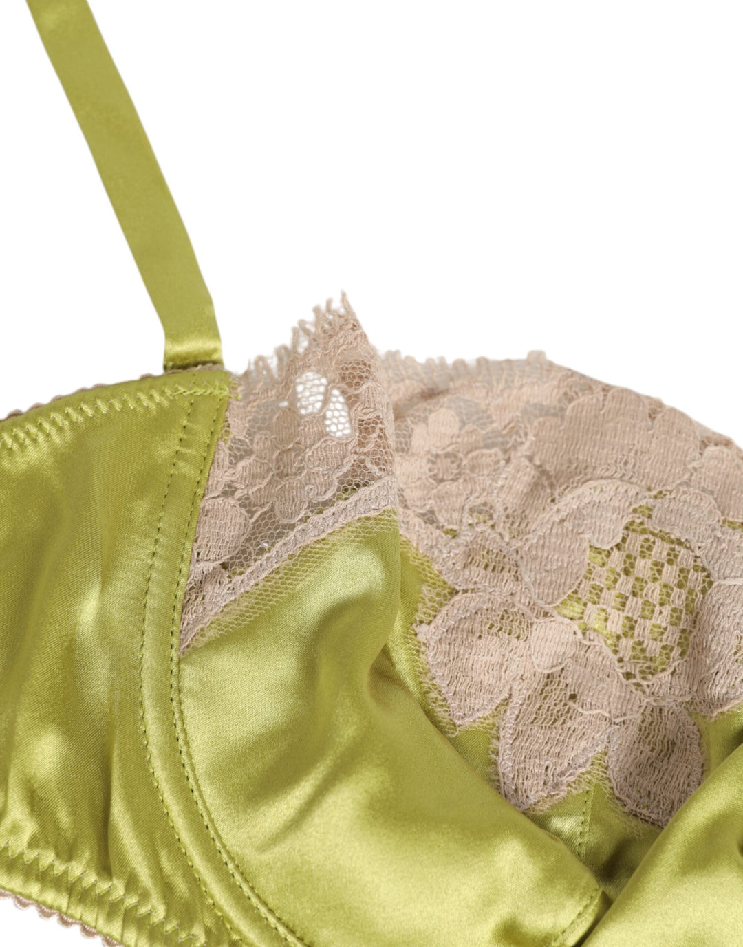 Women’s Dolce &amp; Gabbana Lime Green Silk Satin Lace Padded Balconnet Underwear