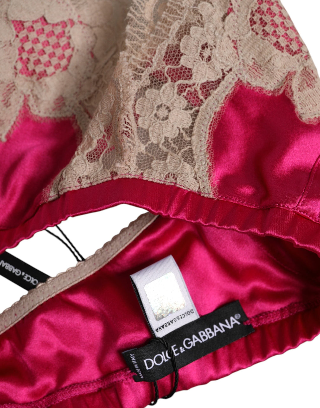 Women’s Dolce &amp; Gabbana Magenta Floral Lace Silk Non Wire Bra Underwear