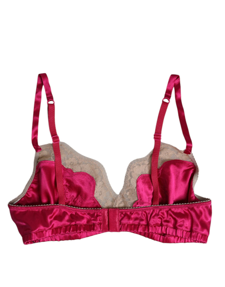 Women’s Dolce &amp; Gabbana Magenta Floral Lace Silk Non Wire Bra Underwear