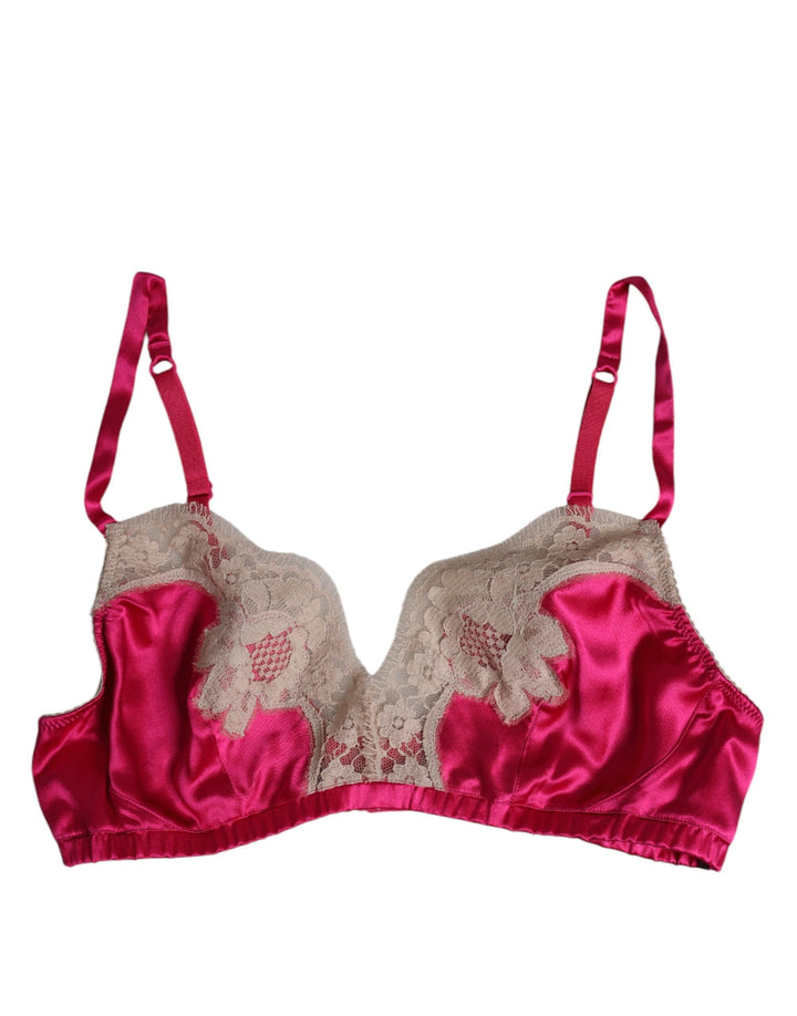 Women’s Dolce &amp; Gabbana Magenta Floral Lace Silk Non Wire Bra Underwear