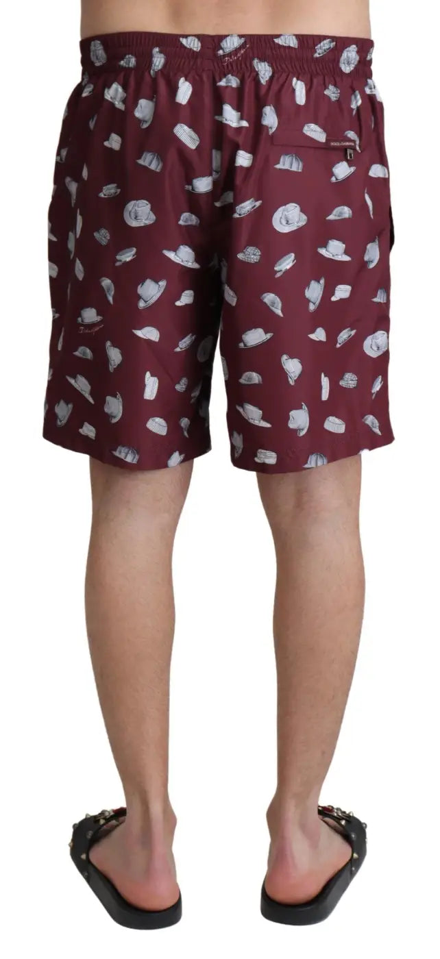 Women’s Dolce &amp; Gabbana Maroon Hats Print Beachwear Shorts Swimwear