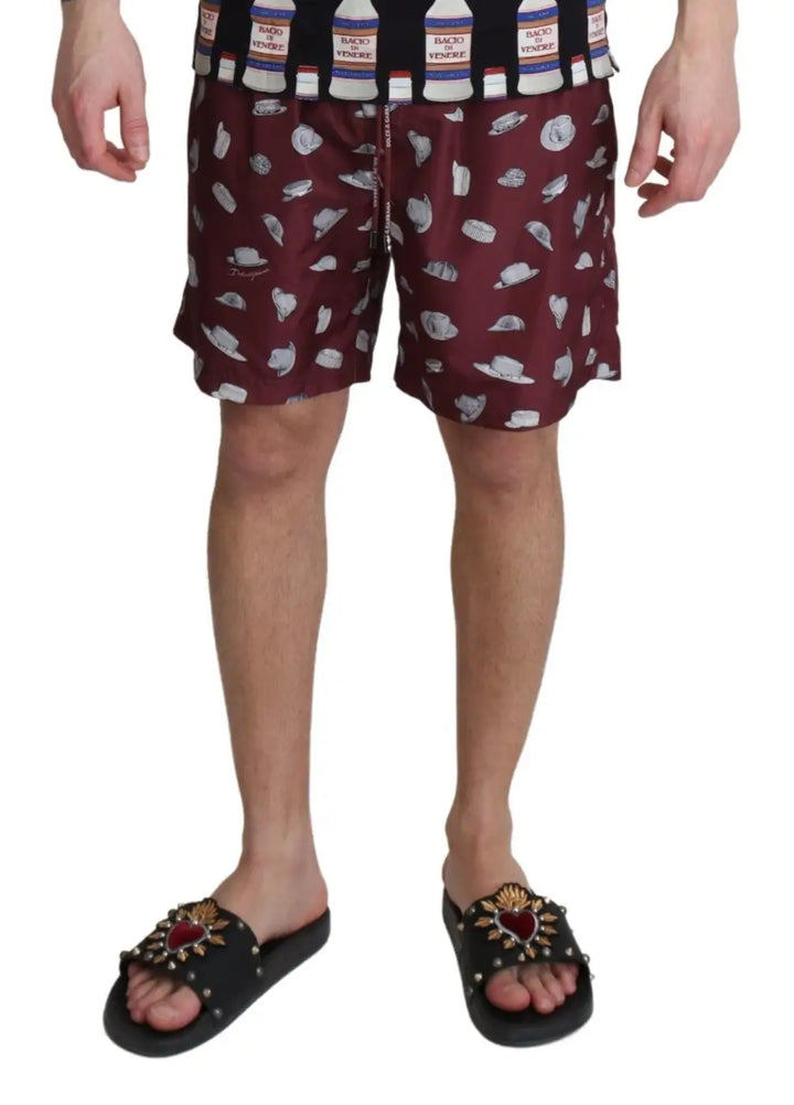 Women’s Dolce &amp; Gabbana Maroon Hats Print Beachwear Shorts Swimwear