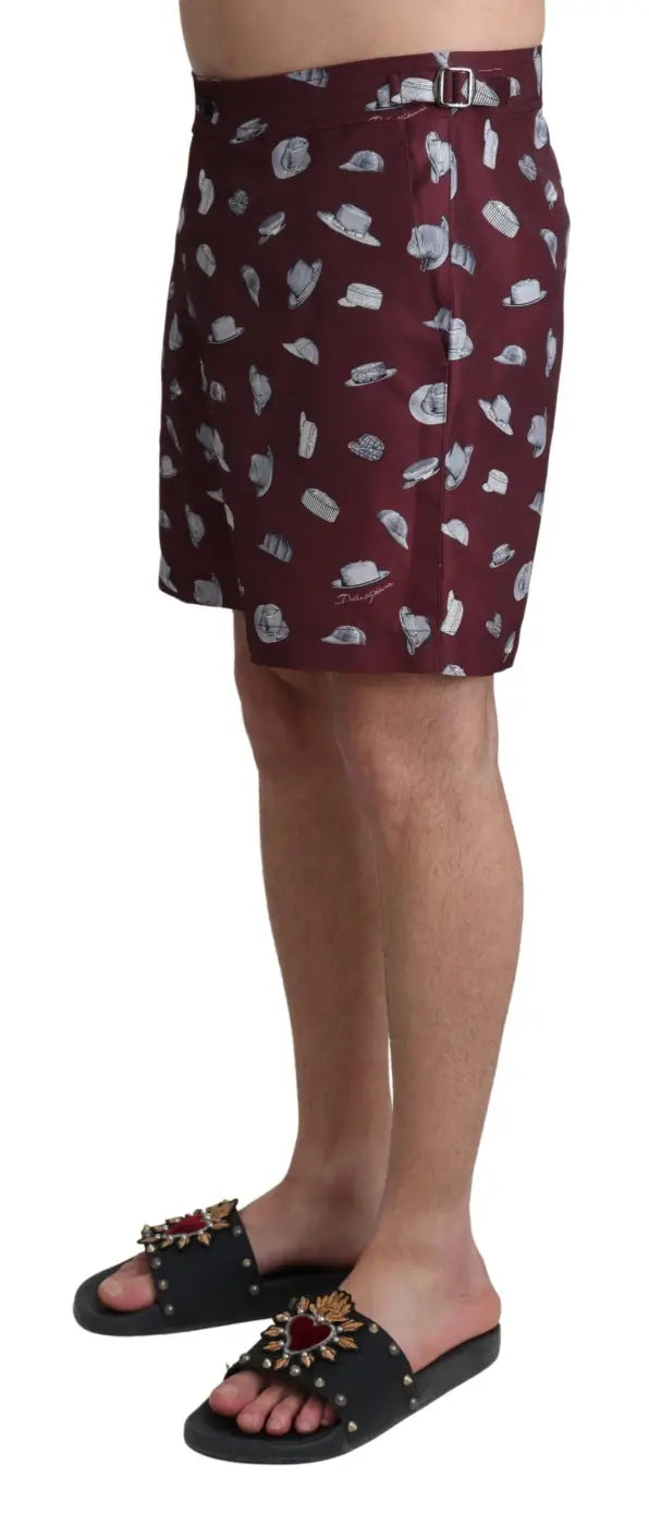 Women’s Dolce &amp; Gabbana Maroon Hats Print Beachwear Shorts Swimwear