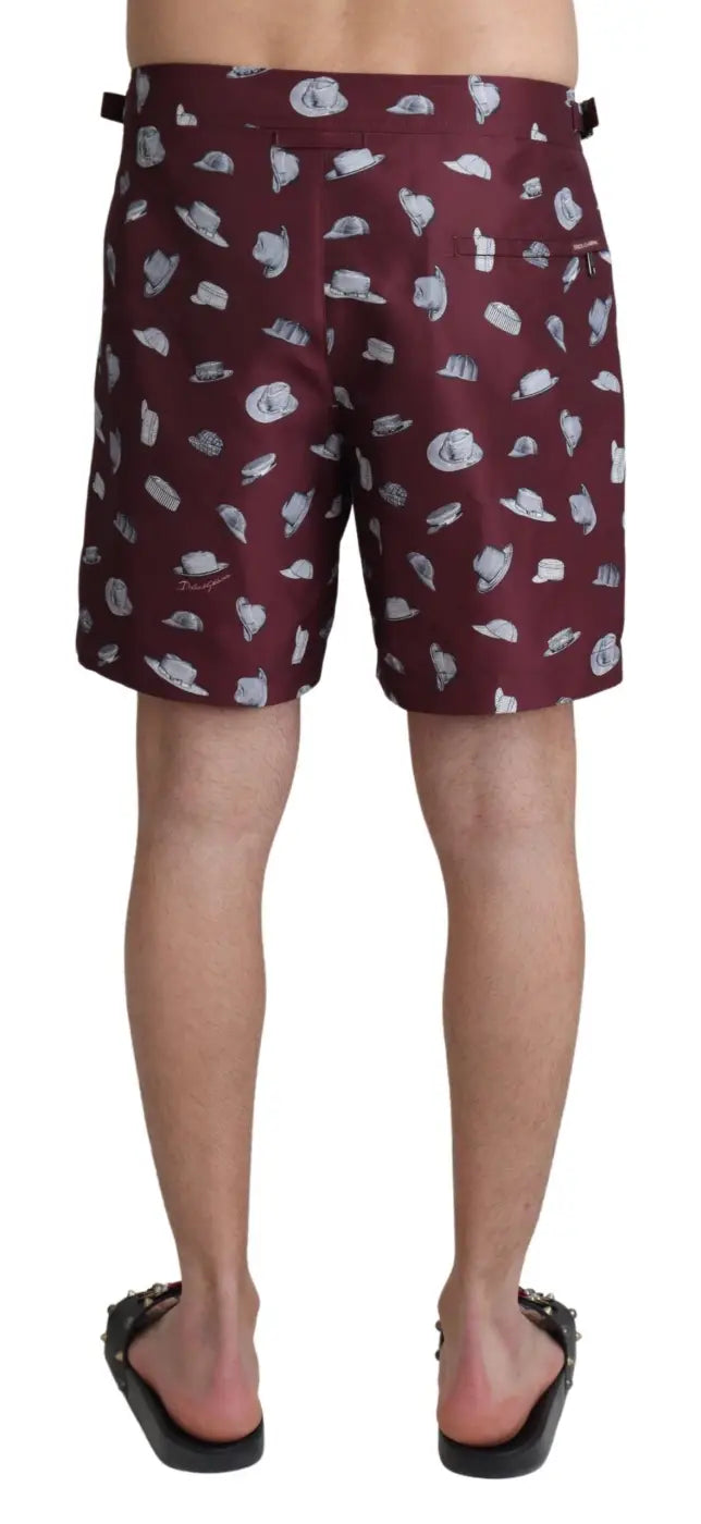 Women’s Dolce &amp; Gabbana Maroon Hats Print Beachwear Shorts Swimwear