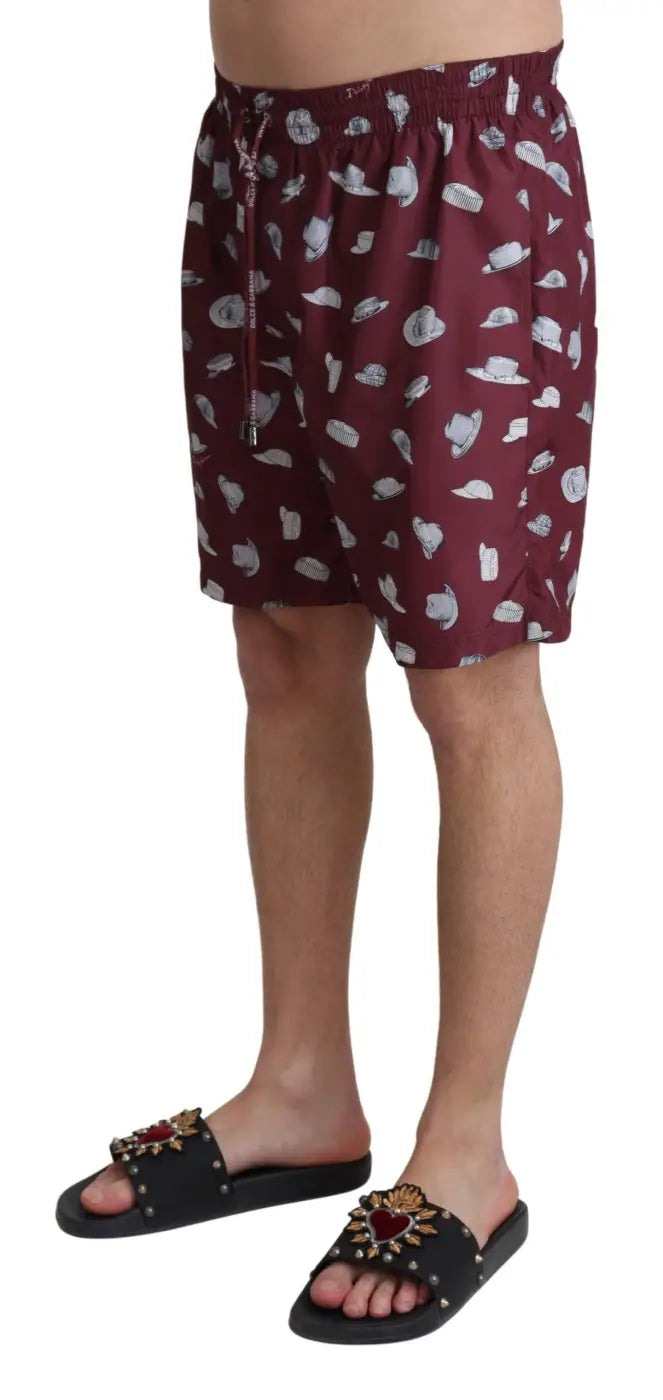 Women’s Dolce &amp; Gabbana Maroon Hats Print Beachwear Shorts Swimwear