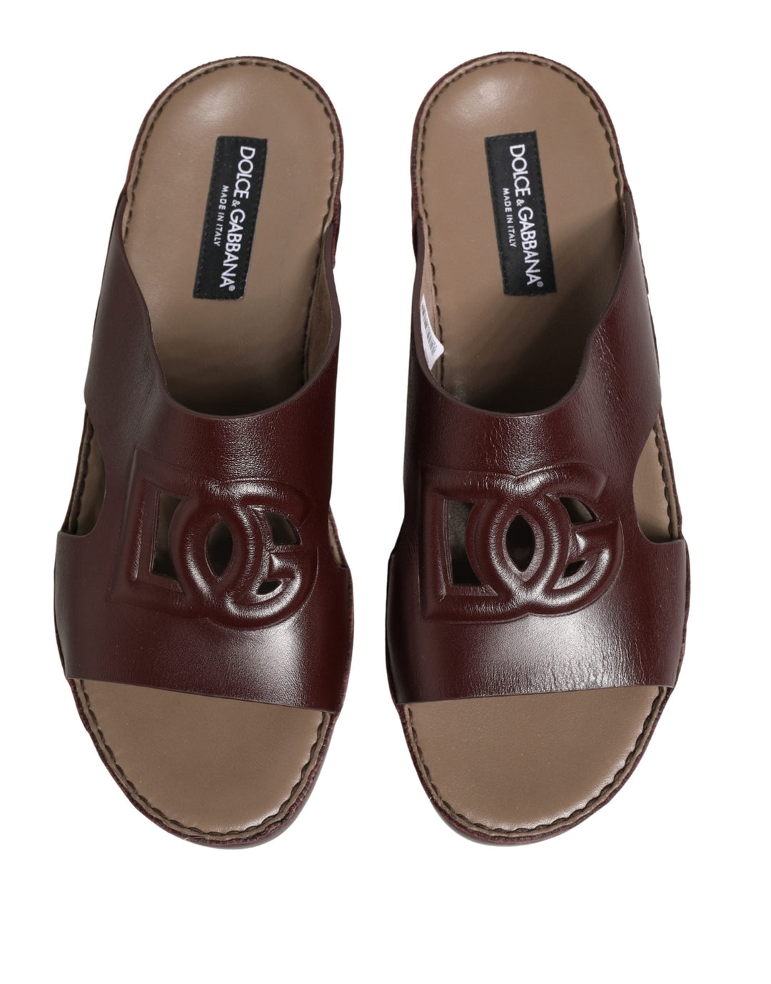 Women’s Dolce &amp; Gabbana Maroon Leather Cutout Dg Logo Sandals Shoes