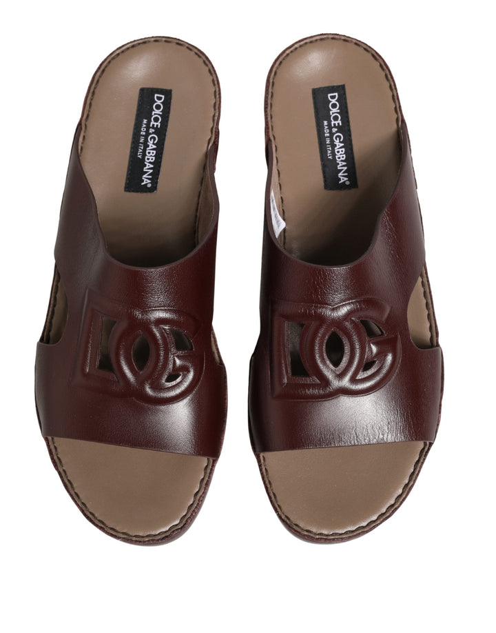 Women’s Dolce &amp; Gabbana Maroon Leather Cutout Dg Logo Sandals Shoes