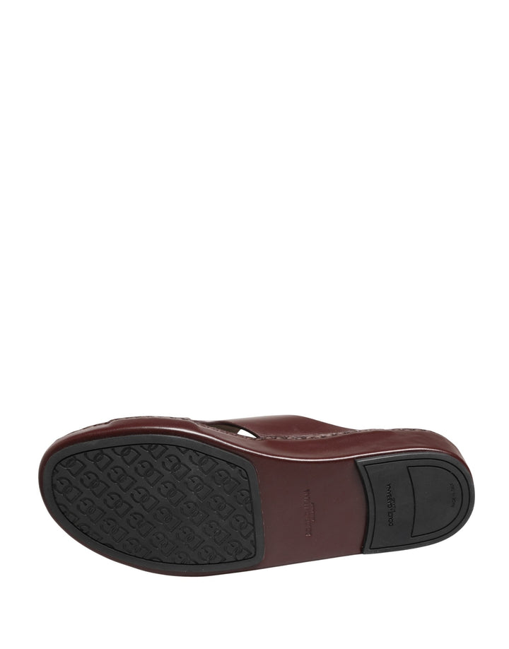 Women’s Dolce &amp; Gabbana Maroon Leather Cutout Dg Logo Sandals Shoes