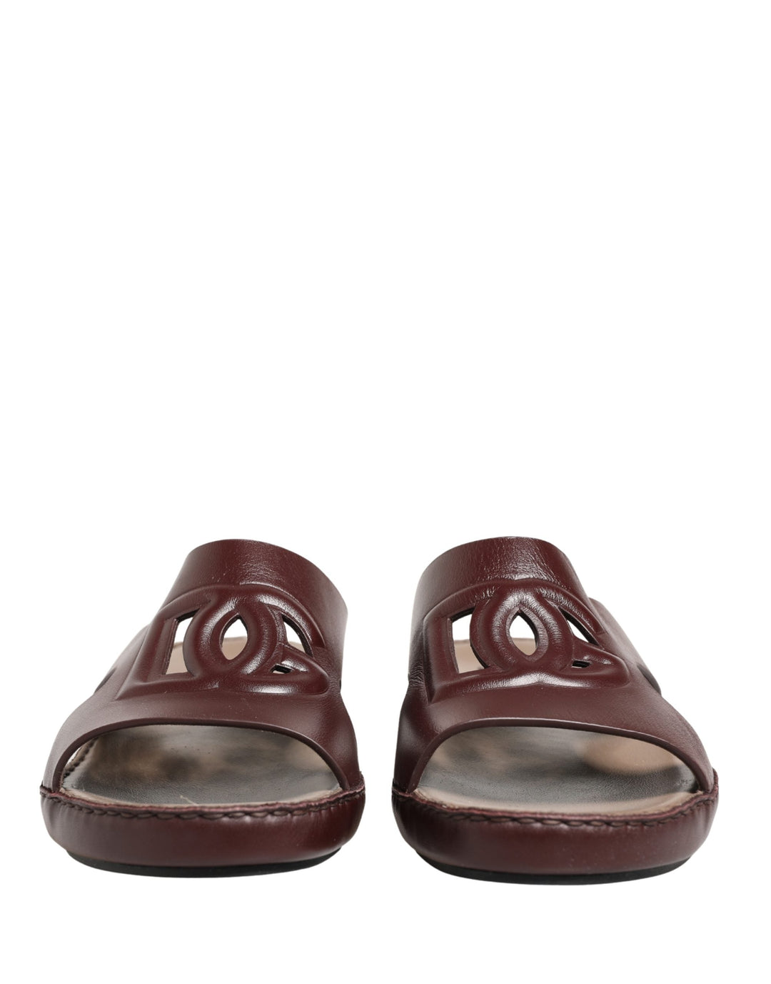Women’s Dolce &amp; Gabbana Maroon Leather Cutout Dg Logo Sandals Shoes