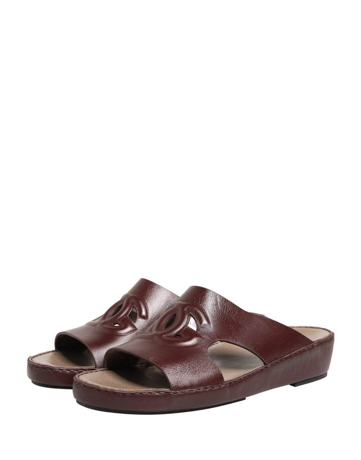 Women’s Dolce &amp; Gabbana Maroon Leather Cutout Dg Logo Sandals Shoes