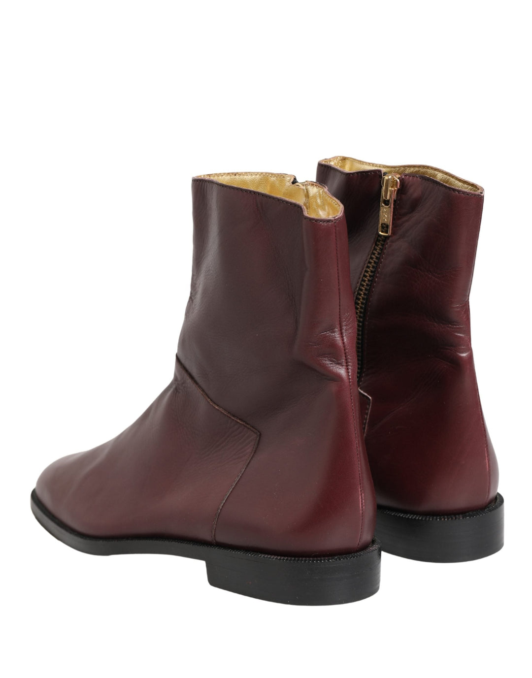 Women’s Dolce &amp; Gabbana Maroon Leather Flats Biker Ankle Boots Shoes
