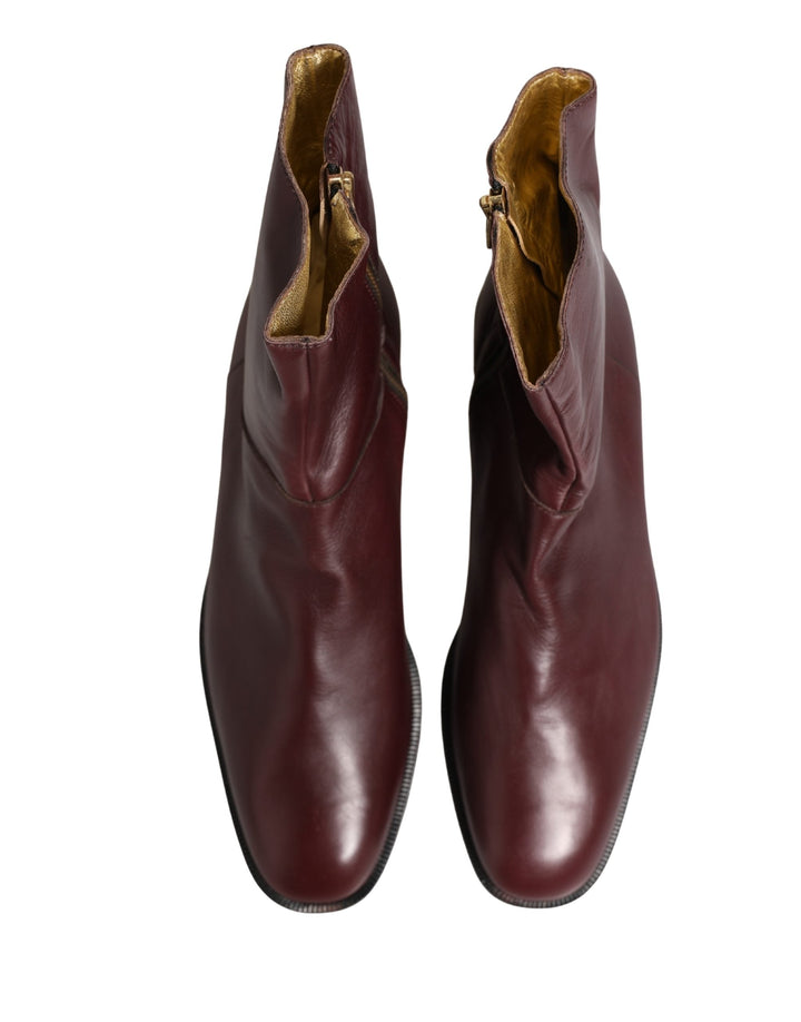 Women’s Dolce &amp; Gabbana Maroon Leather Flats Biker Ankle Boots Shoes