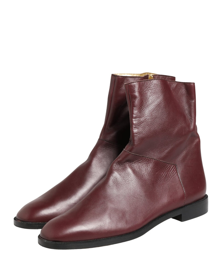 Women’s Dolce &amp; Gabbana Maroon Leather Flats Biker Ankle Boots Shoes