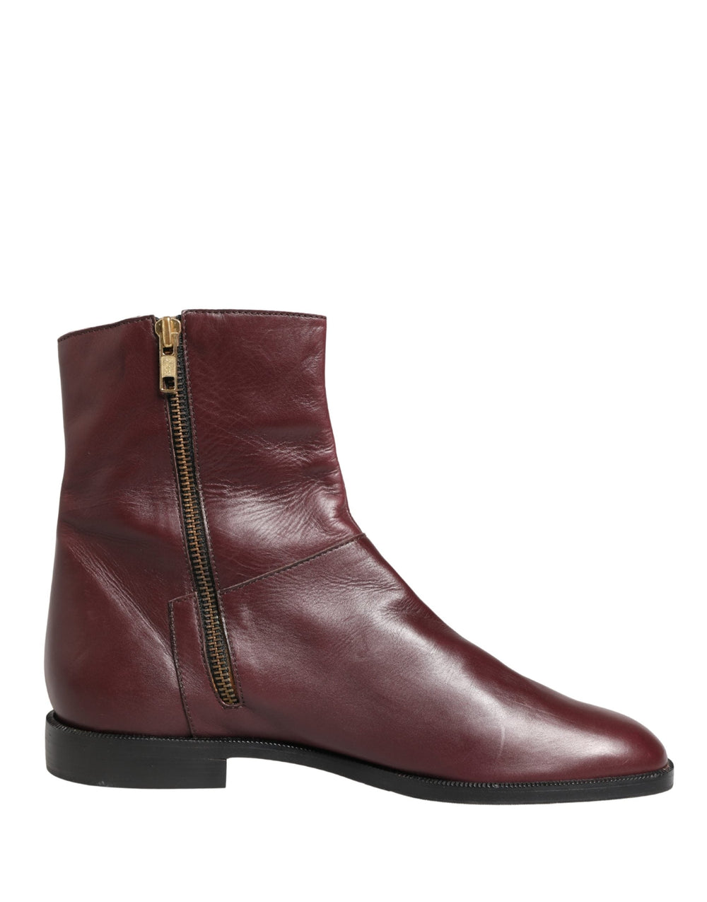 Women’s Dolce & Gabbana Maroon Leather Flats Biker Ankle Boots Shoes