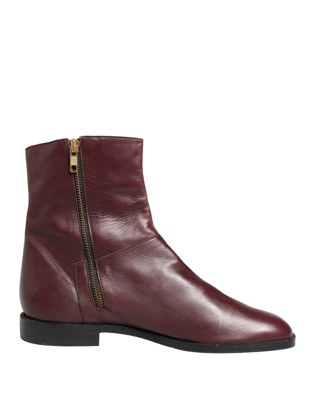 Women’s Dolce &amp; Gabbana Maroon Leather Flats Biker Ankle Boots Shoes