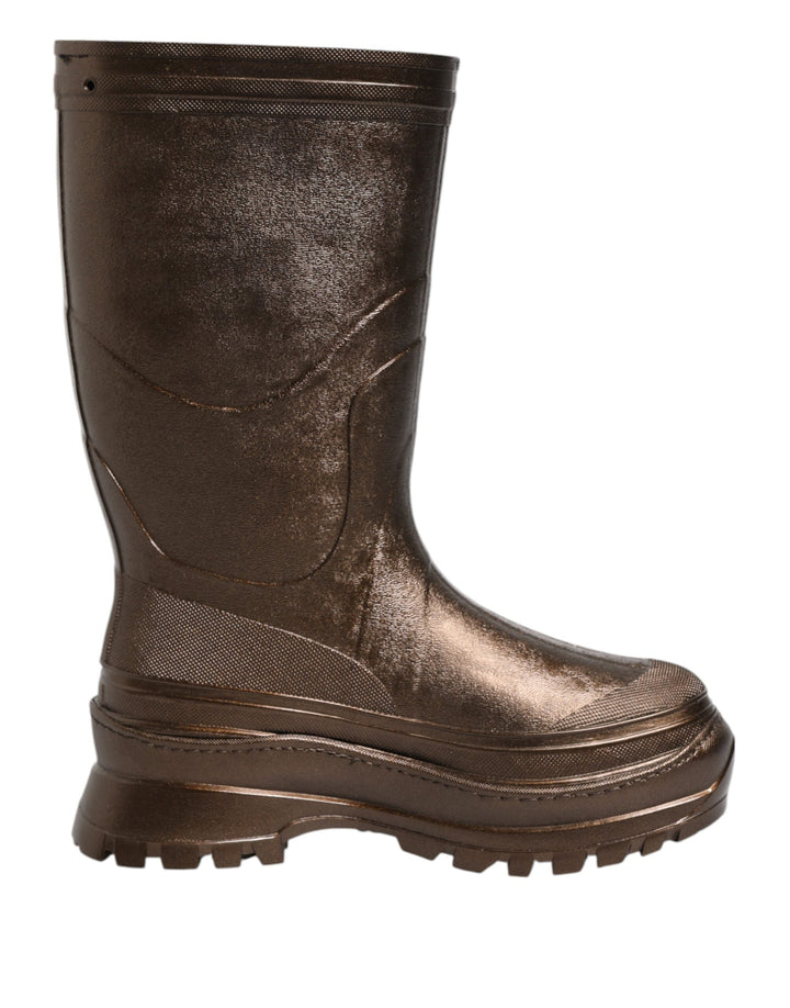 Women’s Dolce &amp; Gabbana Metallic Bronze Pull on Rain Boots Shoes