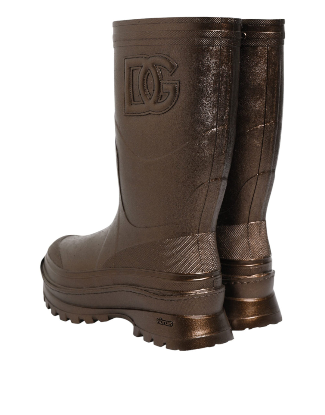 Women’s Dolce &amp; Gabbana Metallic Bronze Pull on Rain Boots Shoes