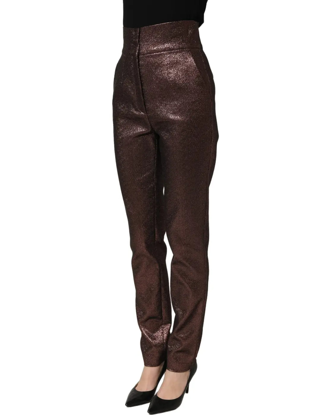 Women’s Dolce &amp; Gabbana Metallic Brown High Waist Tapered Leg Pants