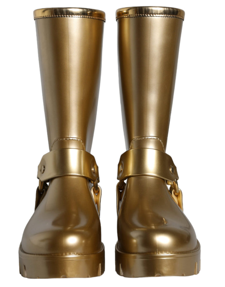 Women’s Dolce &amp; Gabbana Metallic Gold Rubber Pvc Rain Boots Shoes
