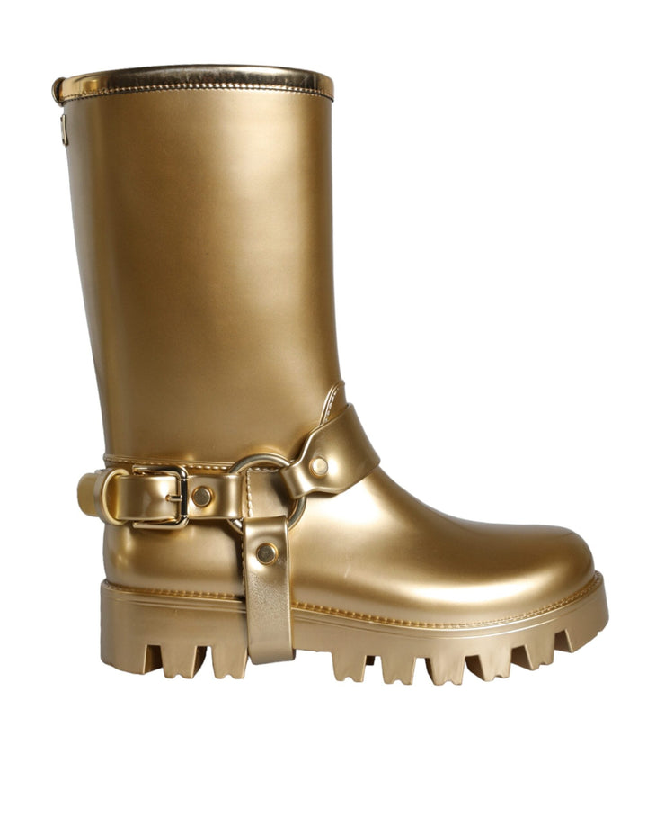 Women’s Dolce &amp; Gabbana Metallic Gold Rubber Pvc Rain Boots Shoes