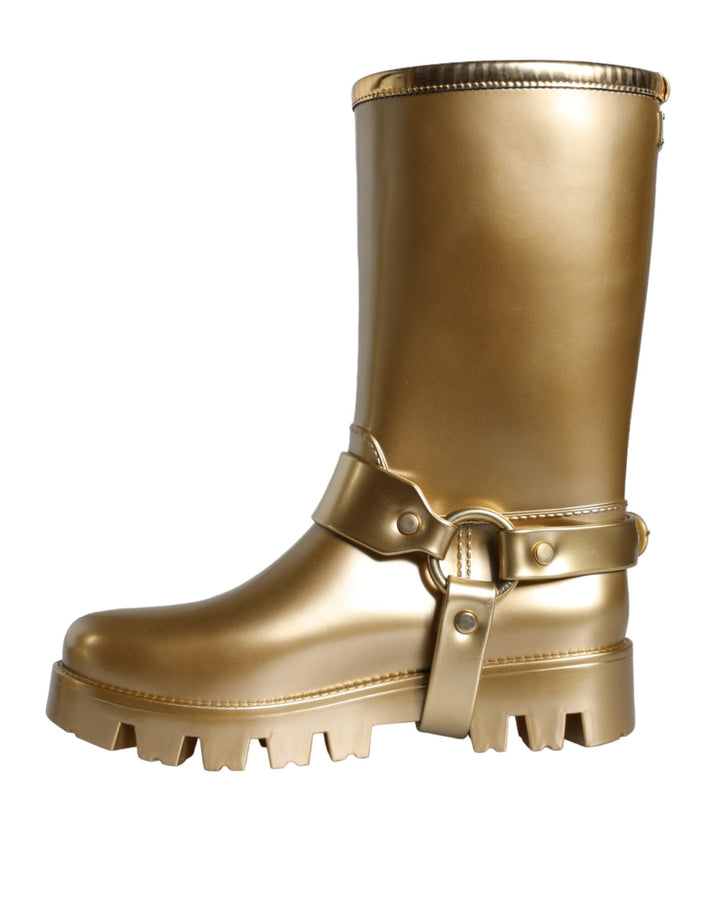 Women’s Dolce &amp; Gabbana Metallic Gold Rubber Pvc Rain Boots Shoes