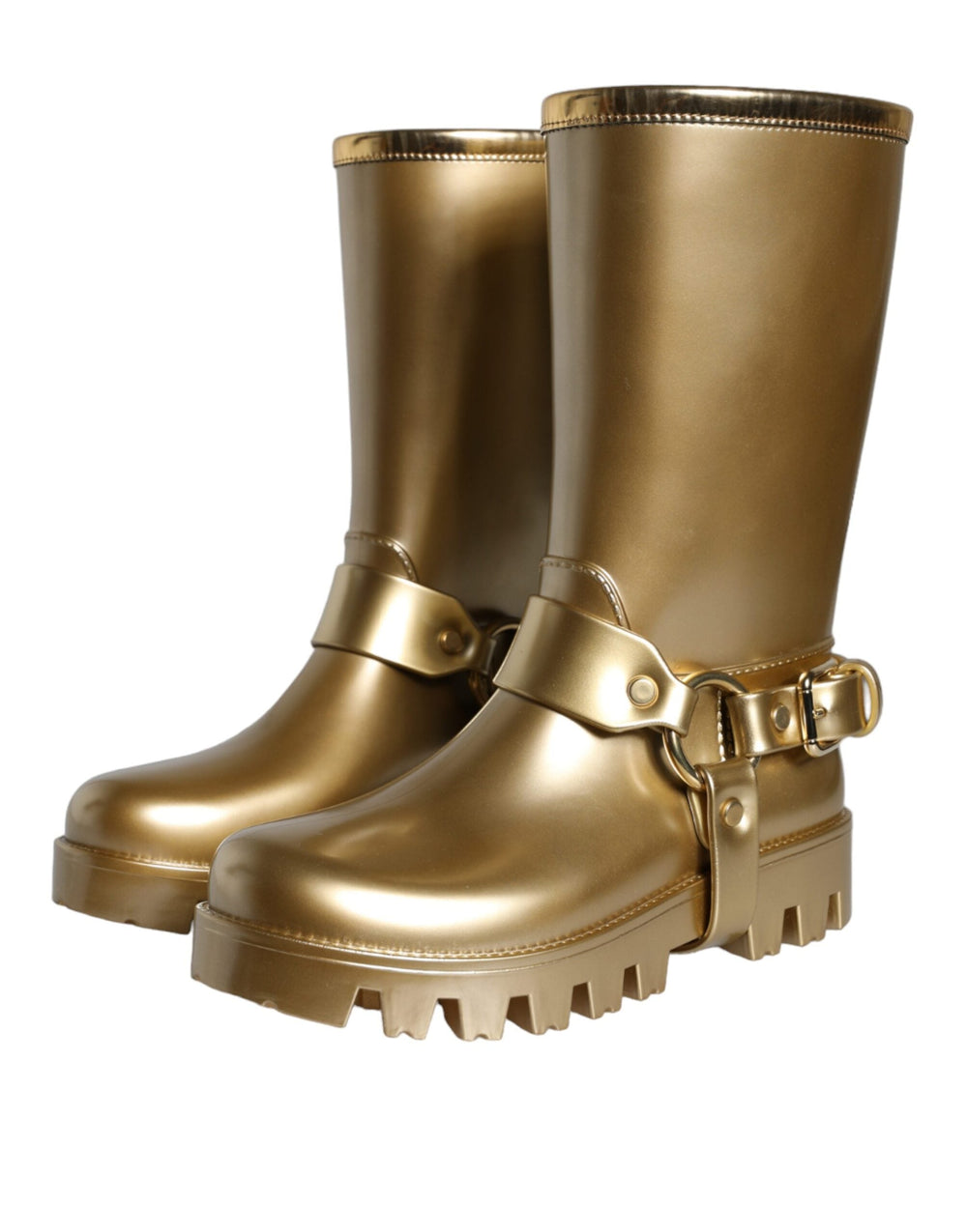 Women’s Dolce & Gabbana Metallic Gold Rubber Pvc Rain Boots Shoes