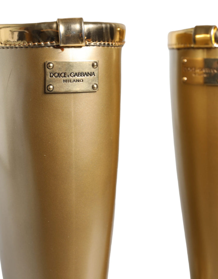 Women’s Dolce &amp; Gabbana Metallic Gold Rubber Pvc Rain Boots Shoes