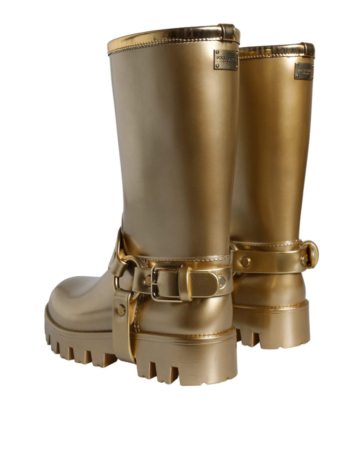 Women’s Dolce &amp; Gabbana Metallic Gold Rubber Pvc Rain Boots Shoes