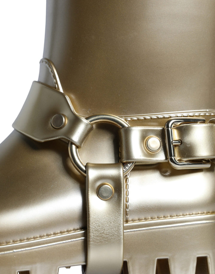 Women’s Dolce &amp; Gabbana Metallic Gold Rubber Pvc Rain Boots Shoes