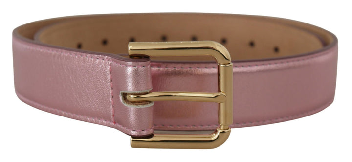 Women’s Dolce &amp; Gabbana Metallic Pink Polished Leather Logo Metal Buckle Belt