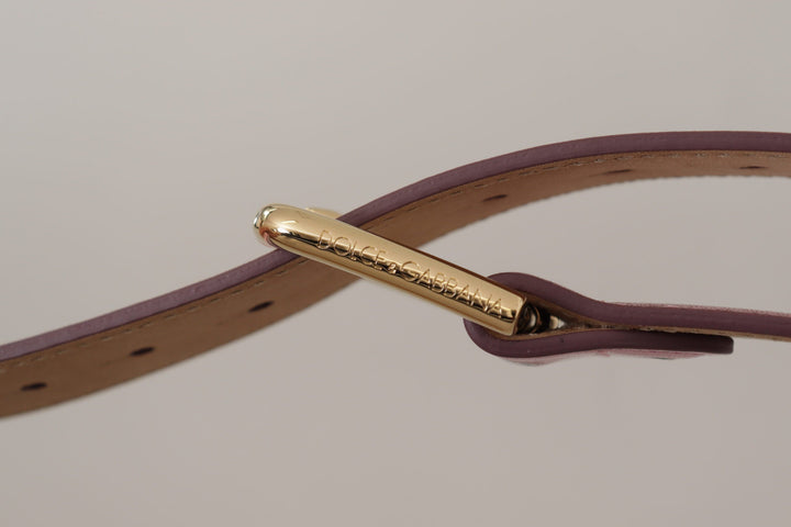 Women’s Dolce &amp; Gabbana Metallic Pink Polished Leather Logo Metal Buckle Belt