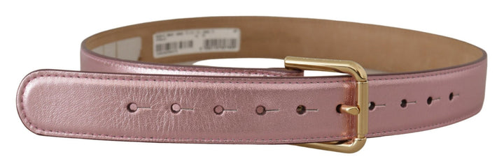 Women’s Dolce &amp; Gabbana Metallic Pink Polished Leather Logo Metal Buckle Belt