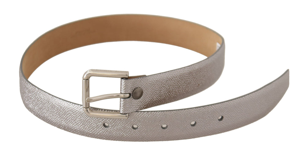 Women’s Dolce & Gabbana Metallic Silver Leather Metal Waist Buckle Belt