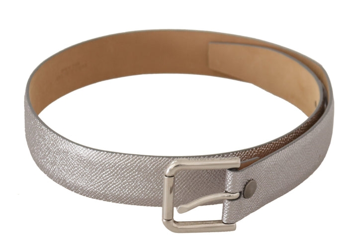 Women’s Dolce &amp; Gabbana Metallic Silver Leather Metal Waist Buckle Belt