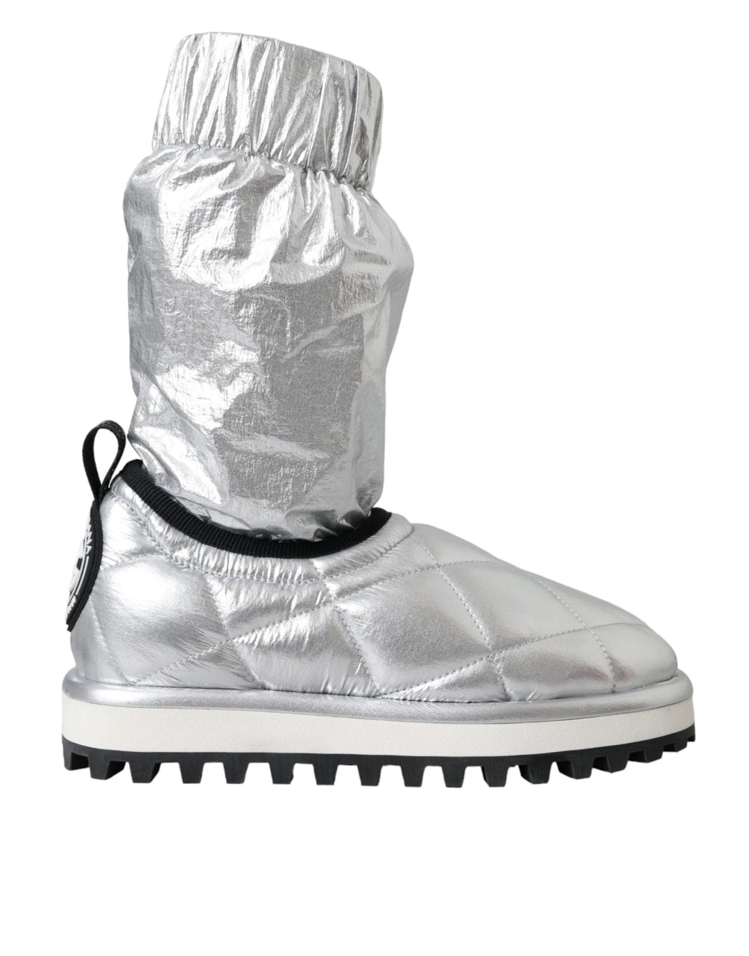 Women’s Dolce &amp; Gabbana Metallic Silver Quilted Logo Patch Boot Shoes