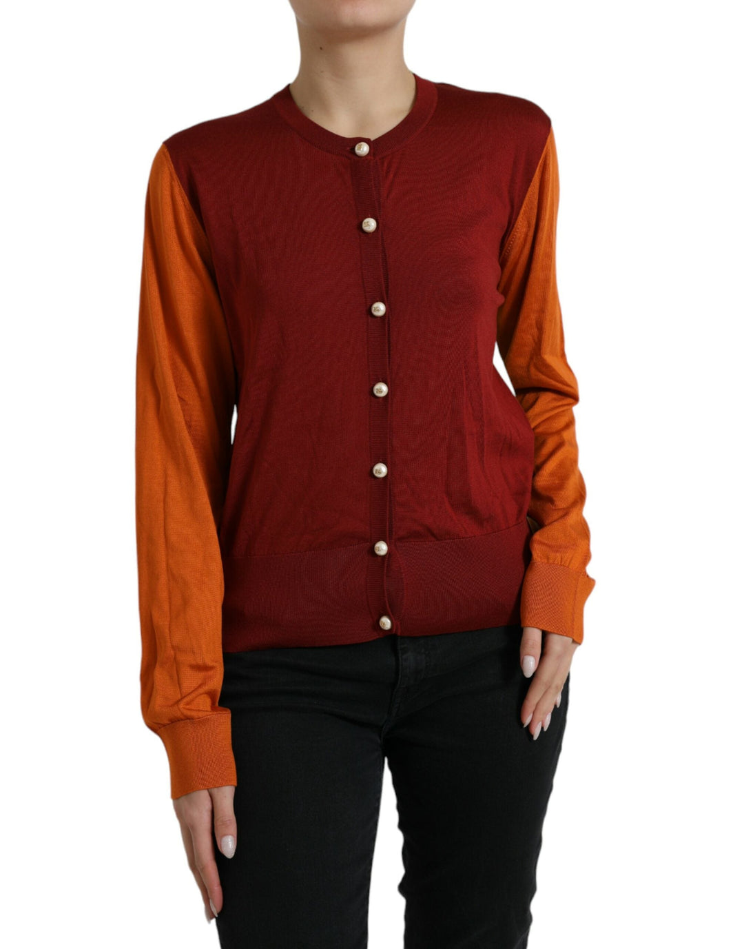 Women’s Dolce &amp; Gabbana Multicolor Cardigan Color Block Silk Crewneck Sweater