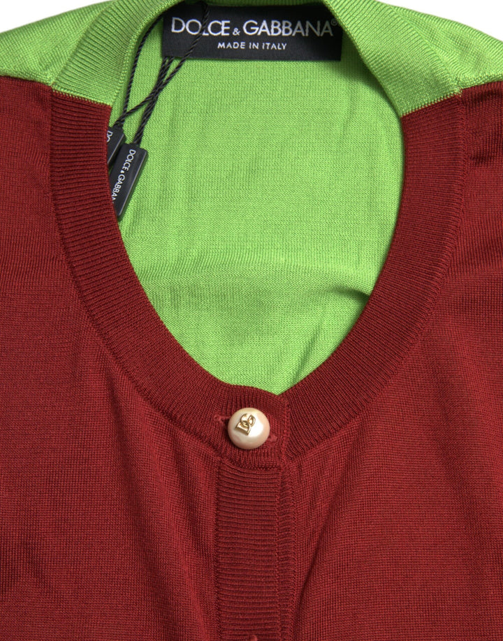 Women’s Dolce &amp; Gabbana Multicolor Cardigan Color Block Silk Crewneck Sweater
