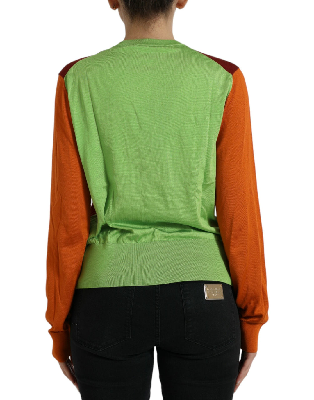 Women’s Dolce &amp; Gabbana Multicolor Cardigan Color Block Silk Crewneck Sweater