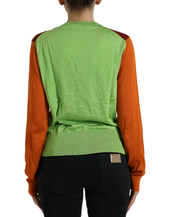 Women’s Dolce &amp; Gabbana Multicolor Cardigan Color Block Silk Crewneck Sweater