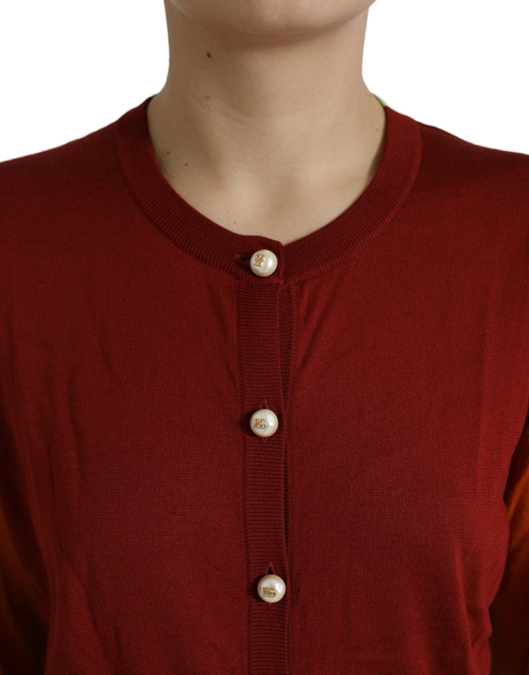 Women’s Dolce &amp; Gabbana Multicolor Cardigan Color Block Silk Crewneck Sweater