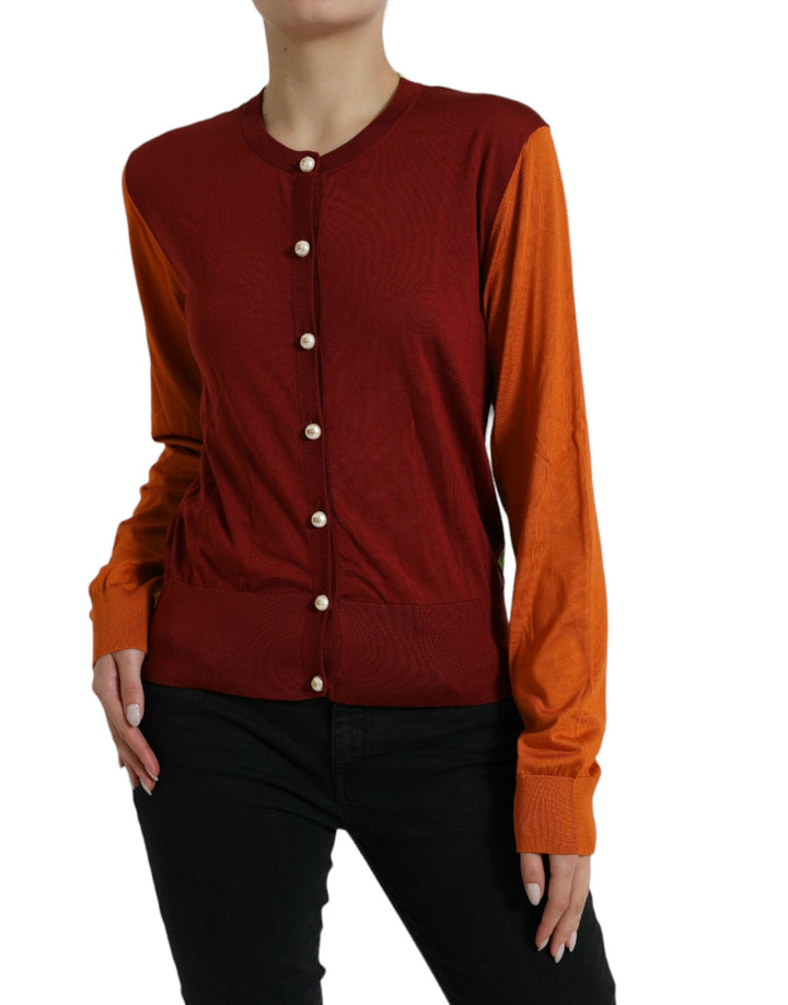 Women’s Dolce &amp; Gabbana Multicolor Cardigan Color Block Silk Crewneck Sweater