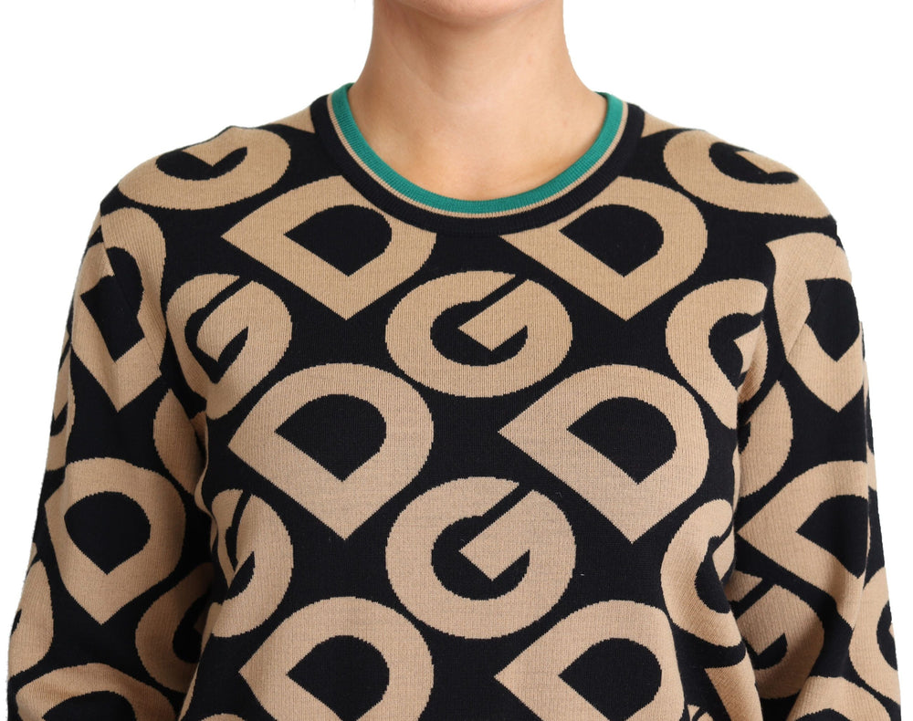 Women’s Dolce & Gabbana Multicolor Dg Mania Wool Crewneck Pullover Sweater