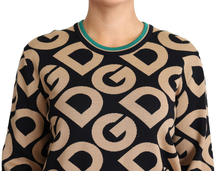 Women’s Dolce &amp; Gabbana Multicolor Dg Mania Wool Crewneck Pullover Sweater