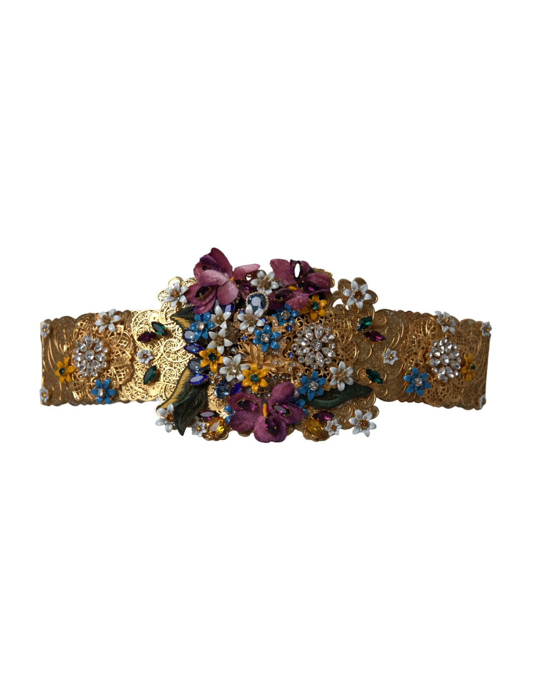Women’s Dolce &amp; Gabbana Multicolor Embellished Floral Crystal Wide Waist Belt