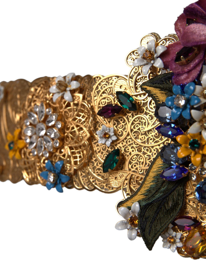 Women’s Dolce &amp; Gabbana Multicolor Embellished Floral Crystal Wide Waist Belt