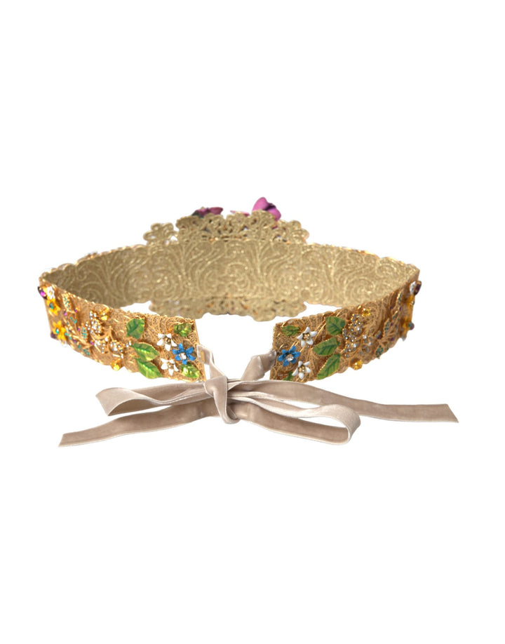 Women’s Dolce &amp; Gabbana Multicolor Embellished Floral Crystal Wide Waist Belt