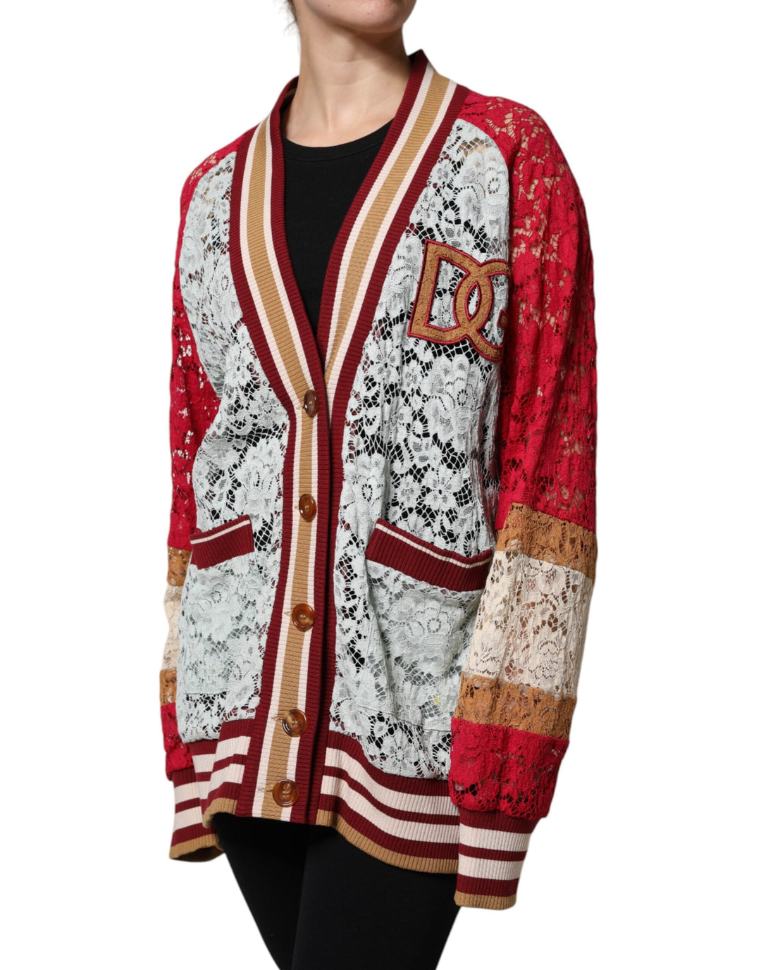 Women’s Dolce &amp; Gabbana Multicolor Floral Lace Cardigan Sweater